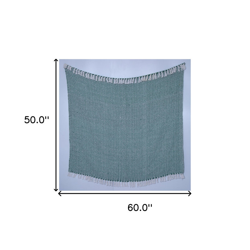 Jeté en coton tissé vert à chevrons