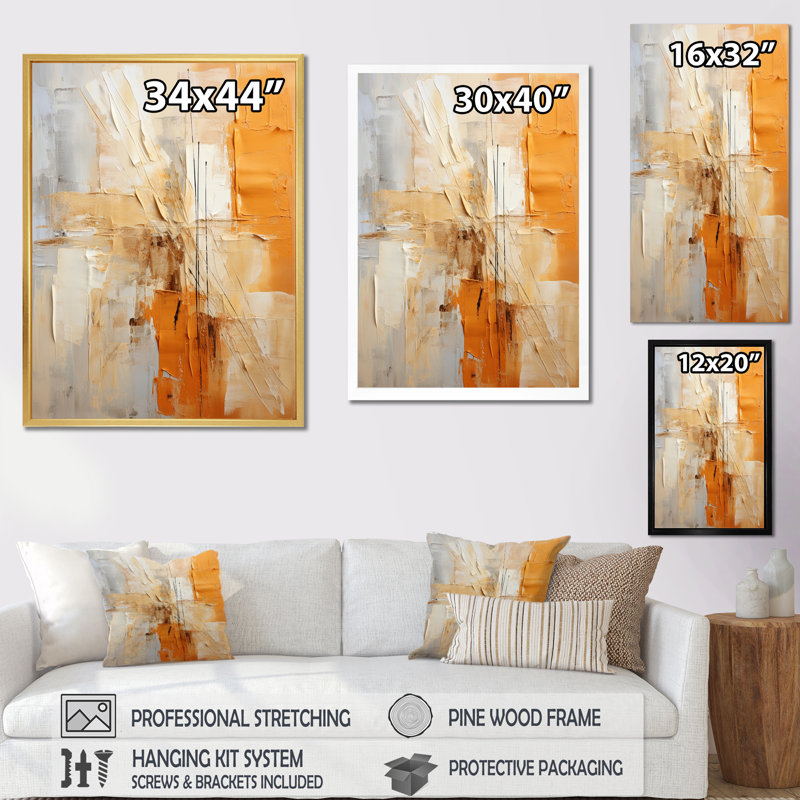 «Glam Orange Beige Collage IV», reproduction d'art sur toile encadrée, Reproduction avec cadre flottant, H 40 po x l 30 po