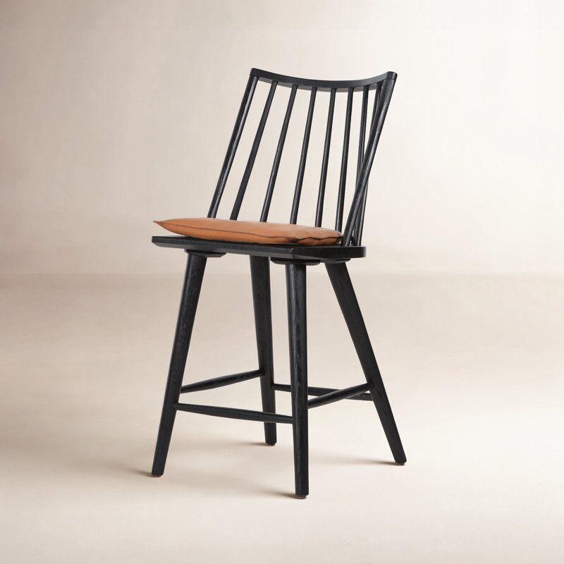 Tabouret Sergio, Chêne noir, Brun / peau de mouton, Tabouret de comptoir (siège d'une hauteur de 24 p