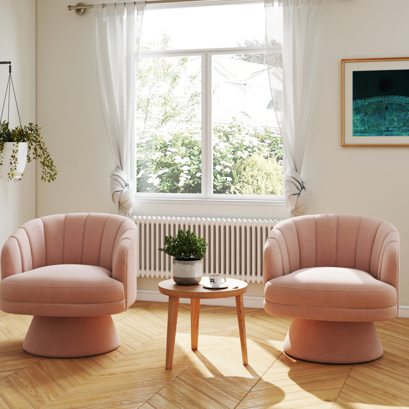 Murrow Velvet Swivel Barrel Chair(Set of 2), Pink