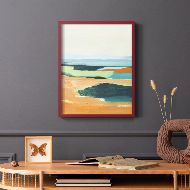 Reproduction encadrée turquoise et orange II - bois massif, Noir, H 14 po x l 11 po
