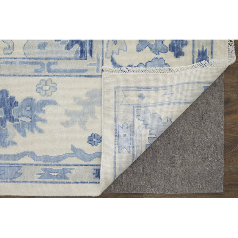 Karina Hand Knotted Wool Ikat Area Rug in Ivory/Blue, Rectangle 3'6" x 5'6"