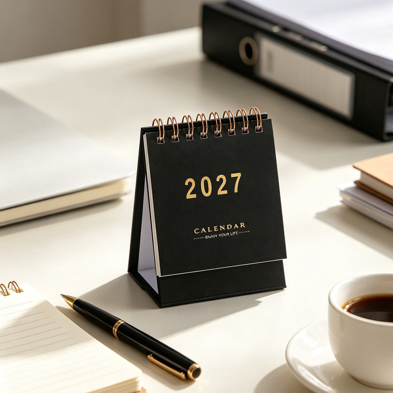 Calendrier 2027 simplifié, couleur unie, petit calendrier anglais, Noir