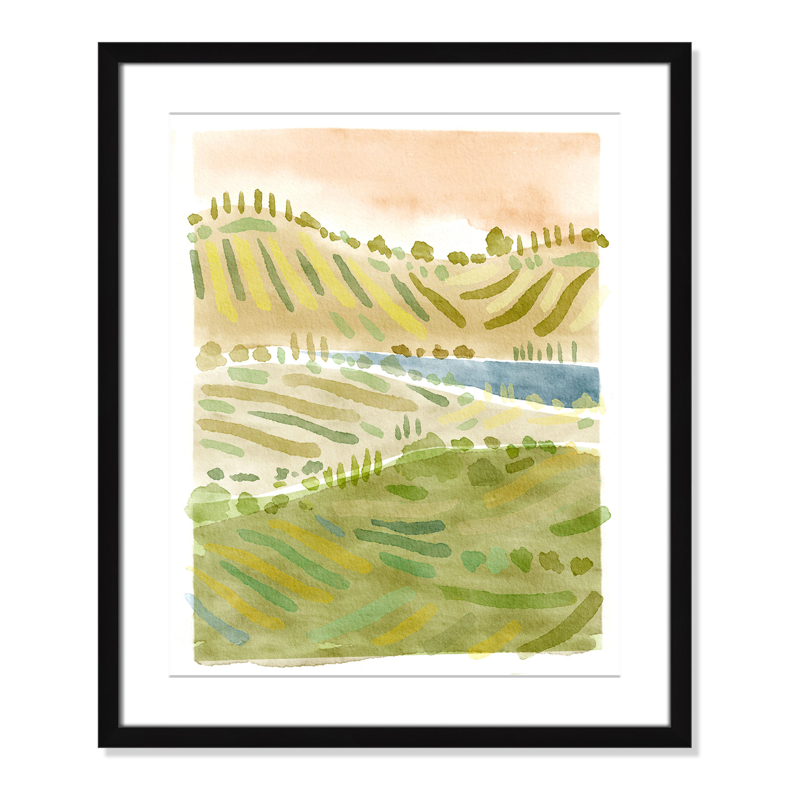 Tuscan Countryside Print by Leah Straatsma, Black Single Picture Framed Paper, White, 25.5" H x 21.5" W x 1.25" D