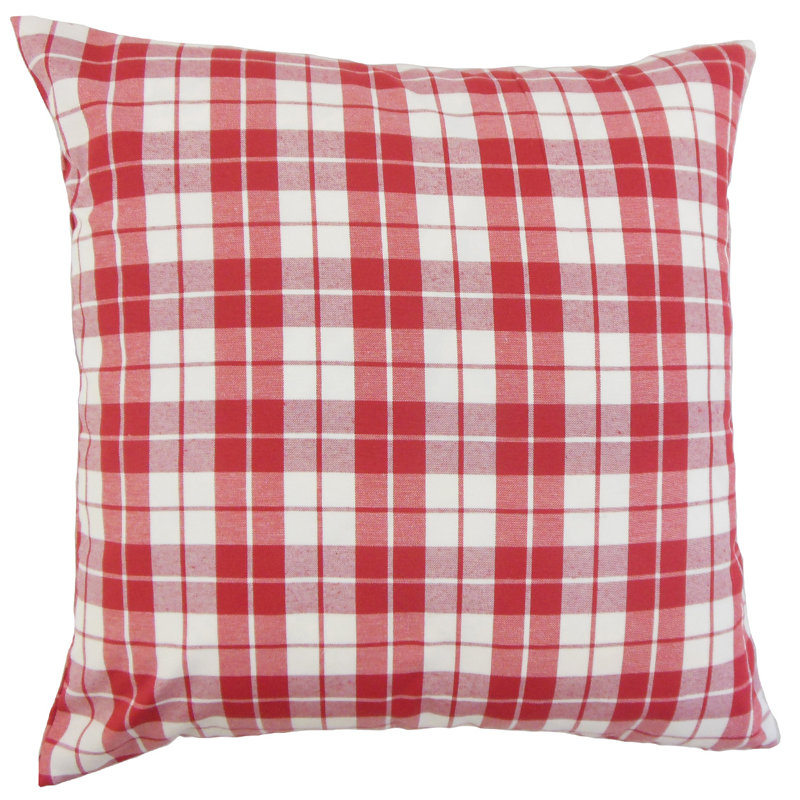 Joss Plaid Cotton Throw Pillow, Slate, 24" x 24"
