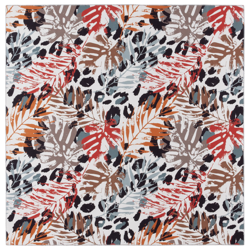 Amalea Performance Machine Washable Floral Rug, Square 6'