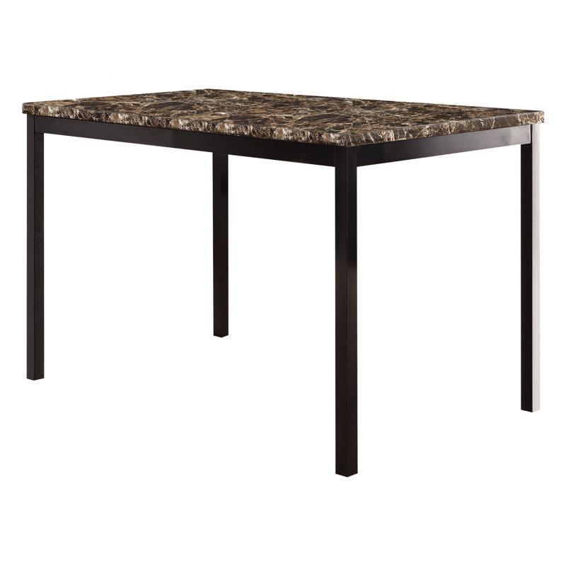 Table de salle à manger transitionnelle en faux marbre et en métal brun, pouvant accueillir 4 personnes, s'assemble facilement