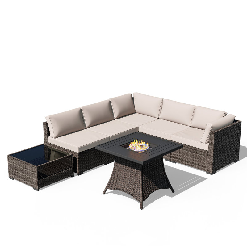 Ensemble de conversation modulaire avec foyer et coussins, Beige