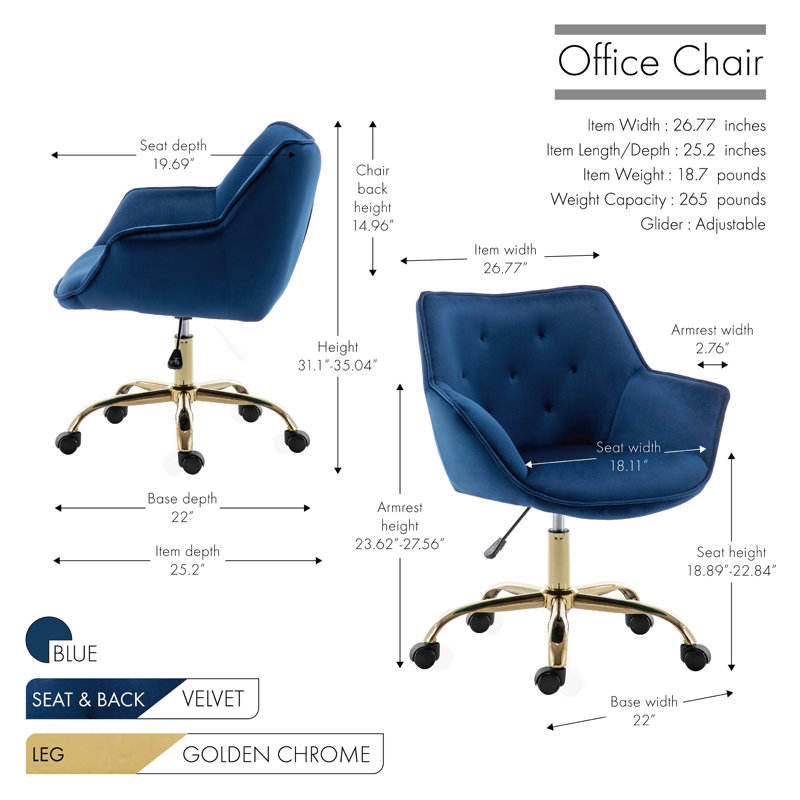 Velvet Office Chair, Blue