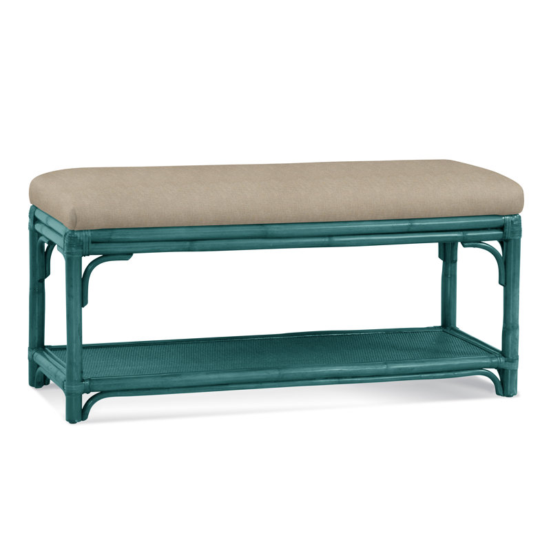 Summer Retreat Wicker Shelf Storage Bench, Honey, Oatmeal Crypton Performance; 0822-74