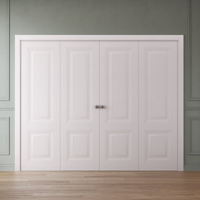 Sliding Closet Double Bi-fold Doors 72 x 96 inches Essential 1222 White Sturdy Tracks Moldings Trims Hardware Set Wood Solid Bedroom Wardrobe Doors