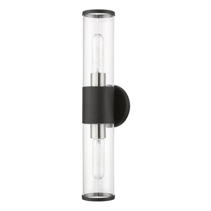 Bancroft Sleek Black Steel 2-Light Vanity Sconce with Clear Glass