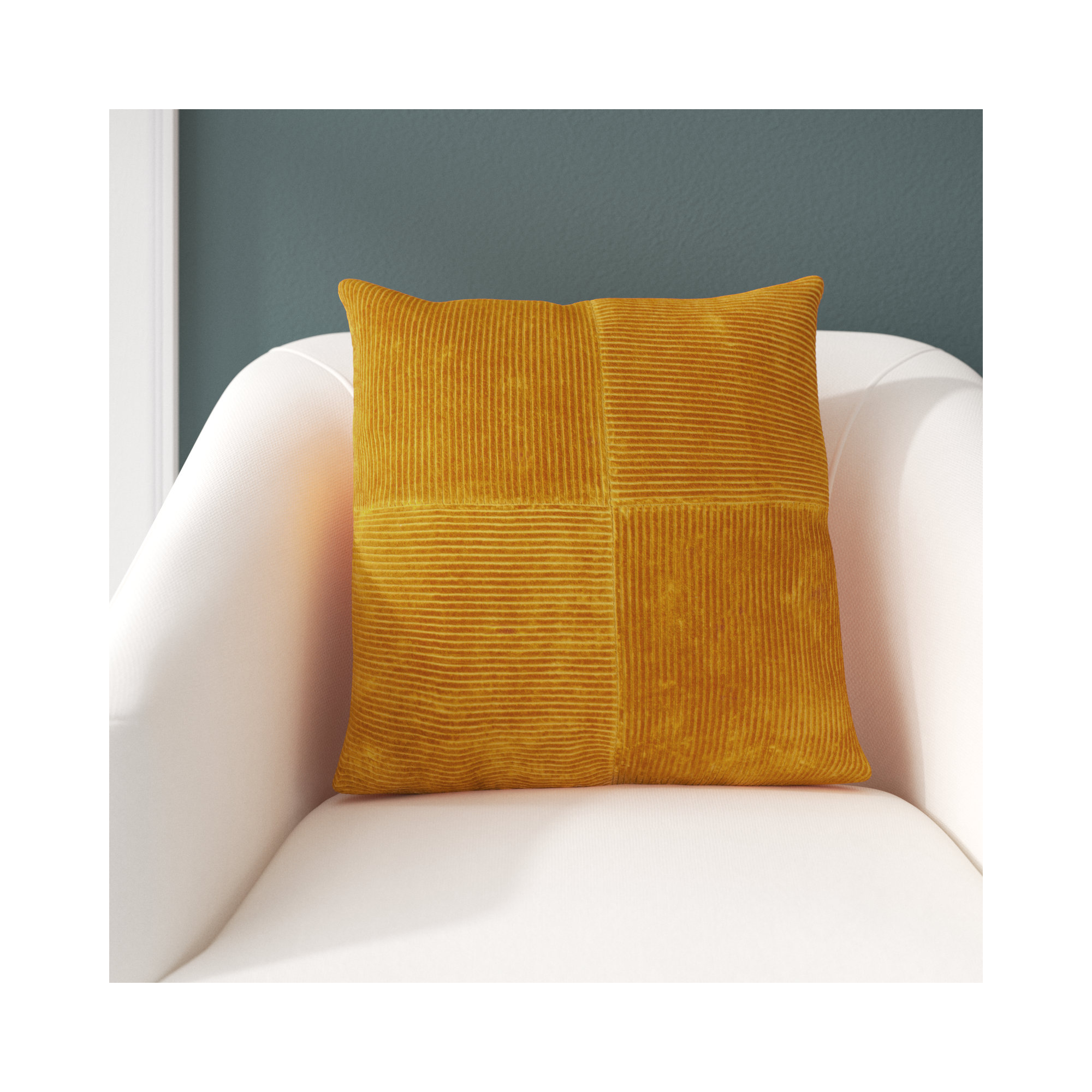 Selma Cotton Throw Pillow, Mustard, 18" x 18"