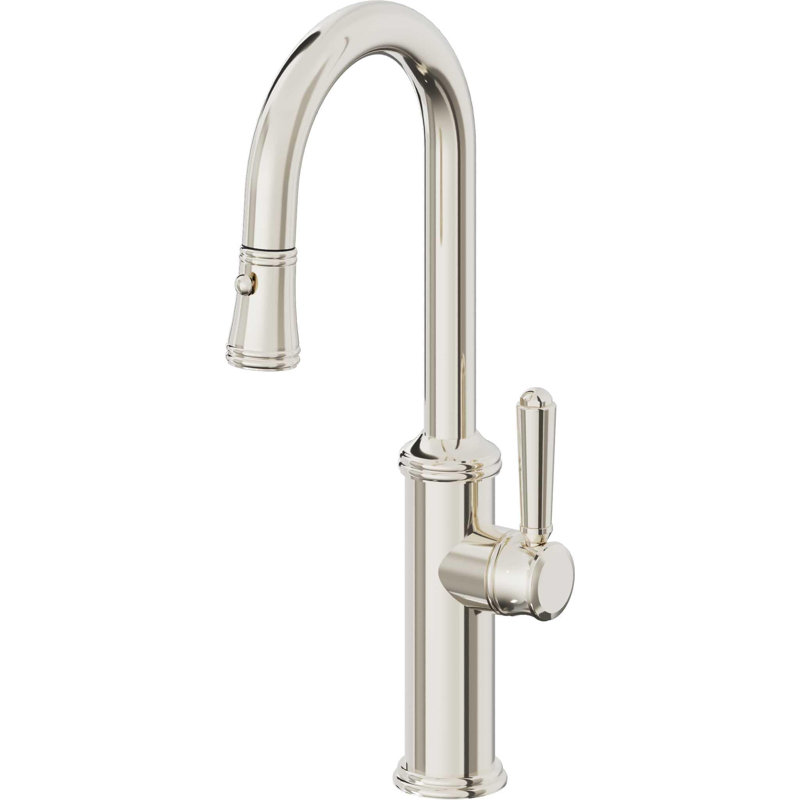 Davoli Pull-Down Prep/Bar Faucet with Button Sprayer, Polished Nickel