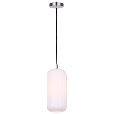 Luminaire suspendu câblé à 1 lumière de style mâlek, nickel brossé avec verre opale nervuré