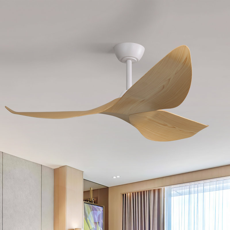Ventilateurs de plafond modernes 52 po à 3 pales avec télécommande, Bois naturel