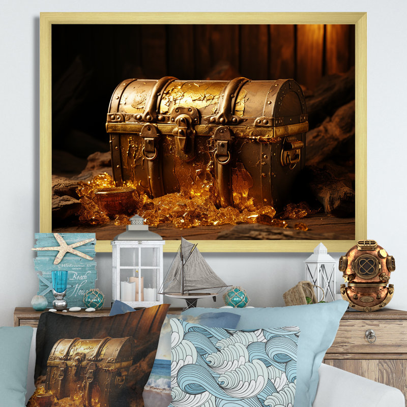 Pirates dorés trésor 1 - impressions sur toile de pirate, Cadre doré à coins fermés, H 30 po x l 40 po x P 1,5 po