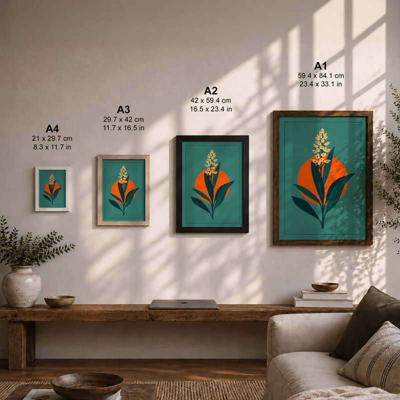 Golden Bloom Botanical - Framed Print, A1 - 84.1 x 59.4 cm, Black