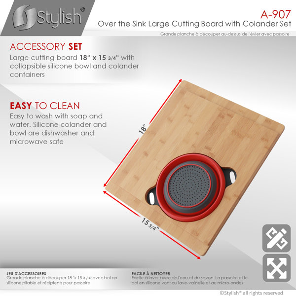 Classic Sink Accessory - 15 Bamboo Cutting Board with Silicone
