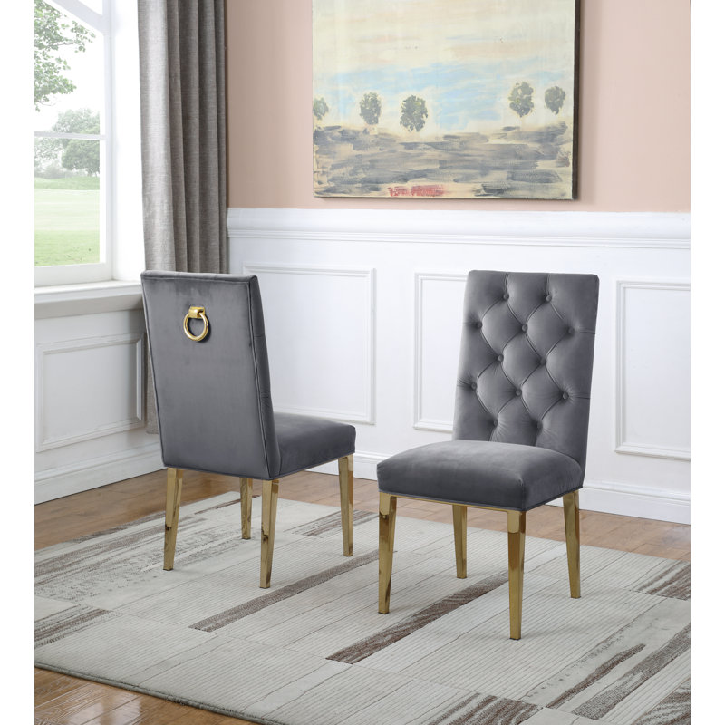 Chaise parsons capitonnée à boutons Carnahan, Doré, Gris foncé