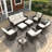 9-Piece 7-Seat Patio Furniture Set, Brown Wicker Outdoor Conversation Sets with Swivel Rocking Chairs, Comfortable Removable Washable Cushions & Glass-Top Side Tables-1639432013