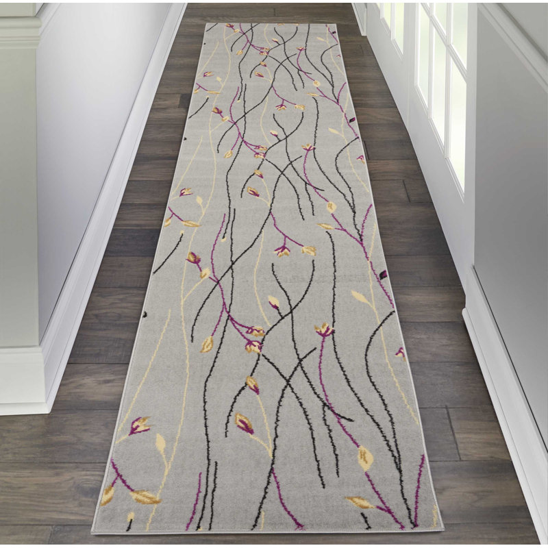 Aratrika Floral Gray Area Rug, Runner 2'3" x 12'
