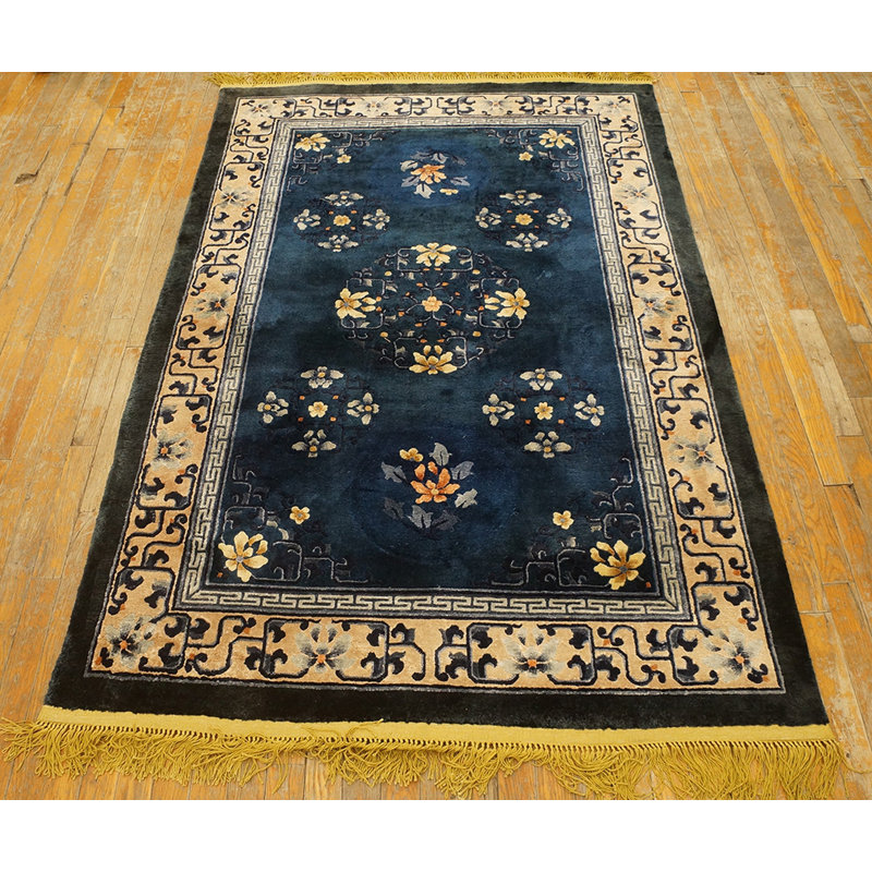 Vintage Silk Chinese Floral, Medallion Knotted Rug