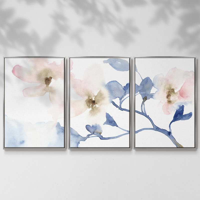 Cherry Blossom I 3 pièces, H 24 po x l 48 po x P 2 po, Argent