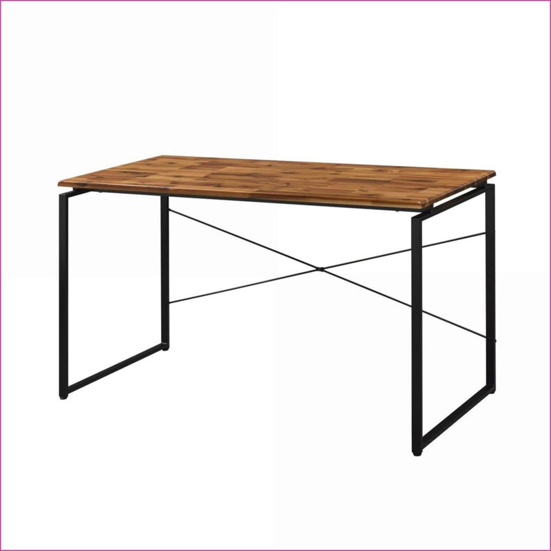 Desks, Industrial 47”W Writing Desk with Oak Finish Wood Top &amp; Metal Base | Oak, Black, Oak