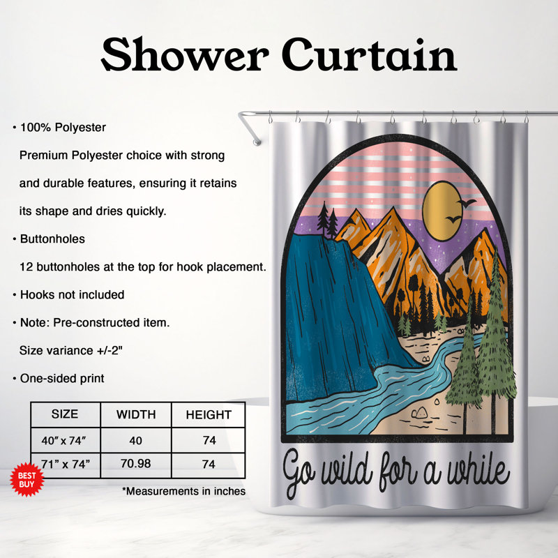 Rideau de douche standard 1 pièce Mountain Peace, H 74 po x l 71 po
