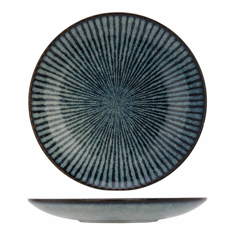 Dessert Plate With Stripes Pattern Atlantis 6 Pcs Blue,21.5 X 2.9 Cm (Diam. X H)