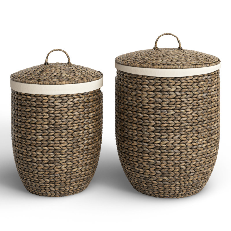 Dark Brown Round Seagrass Storage Baskets with Lids
