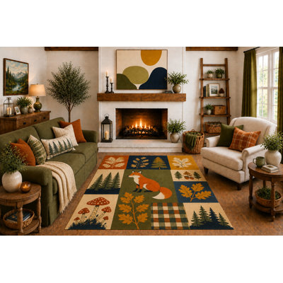 Tapis en patchwork de renard rustique de 5 pi x 7 pi «Ultra Léger», motif de feuilles d'automne Woodland Forest