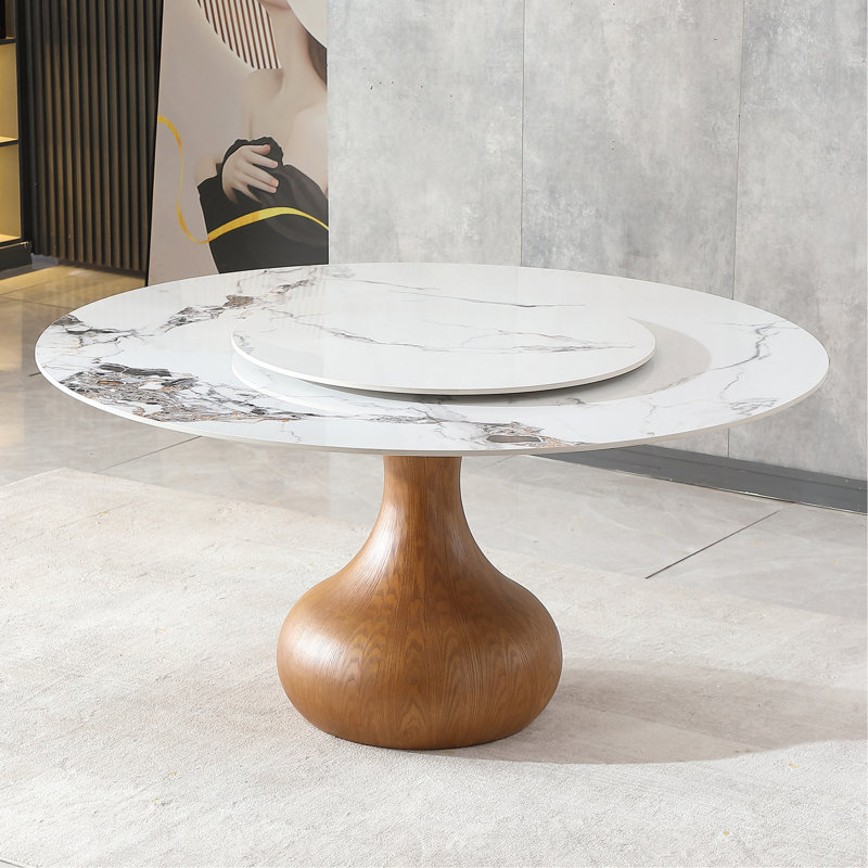 Table de salle à manger 53 po ronde en pierre frittée d'aspect marbre moderne, salle à manger, espace compact avec plateau tournant (table seulement)