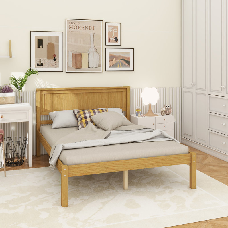 Chares Wood Platform Bed With Headboard, Oak, Full