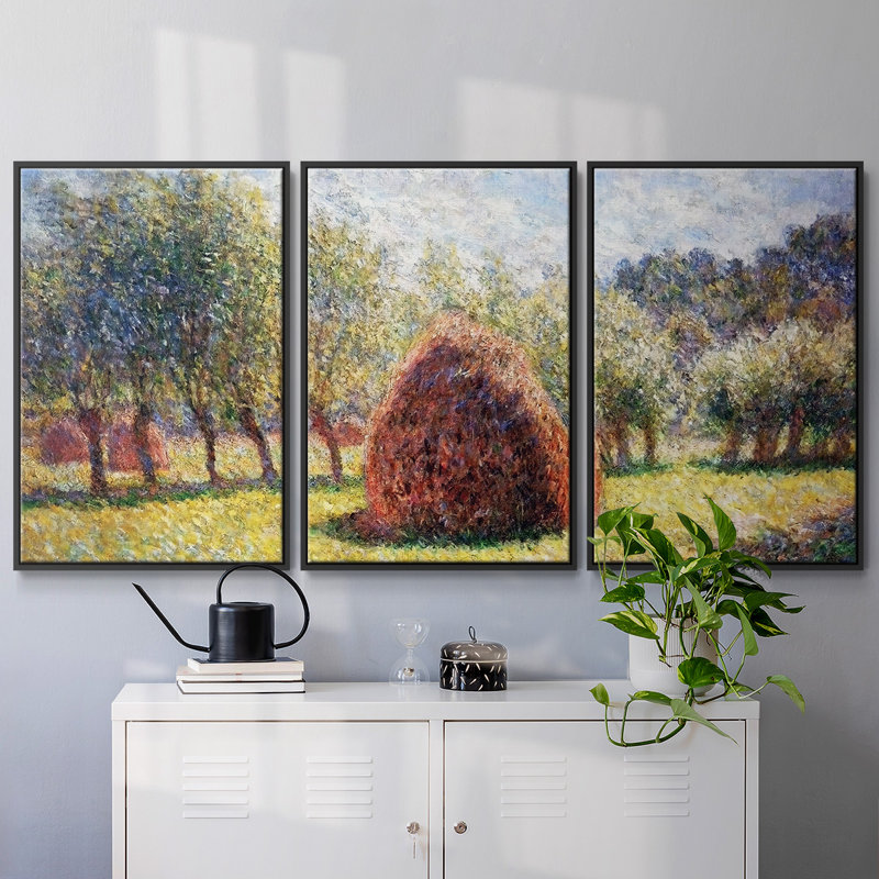 Botte de foin à Giverny, 1893, reproduction sur toile 3 pièces, H 36 po x l 75 po x P 2 po, Noir