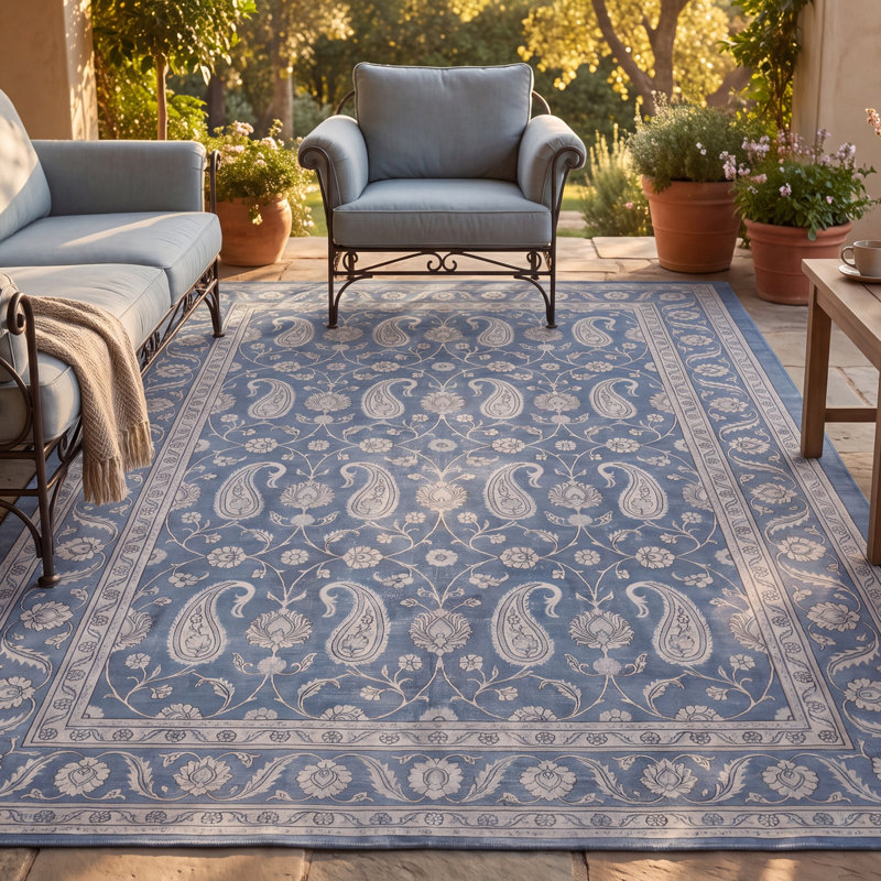 Tapis Delacroix traditionnel à motif floral intégral bleu, gris et crème, lavable à la machine, antidérapant, à poils courts, pour l'intérieur et l'extérieur, adapté aux animaux domestiques, idéal pour le salon, la chambre, la salle à manger, l'entrée, le corridor ou le bureau.