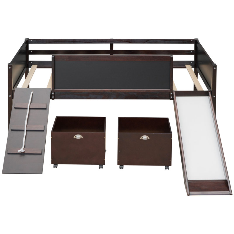 Twin Loft Bed - . Two Storage Boxes Included. Pine Wood Build Frame. Climbing Frame & Rope Entertainment. Double Chalkboard Inspirational. Slide For Quick Exit Size Boxes. Inspiration. Fast