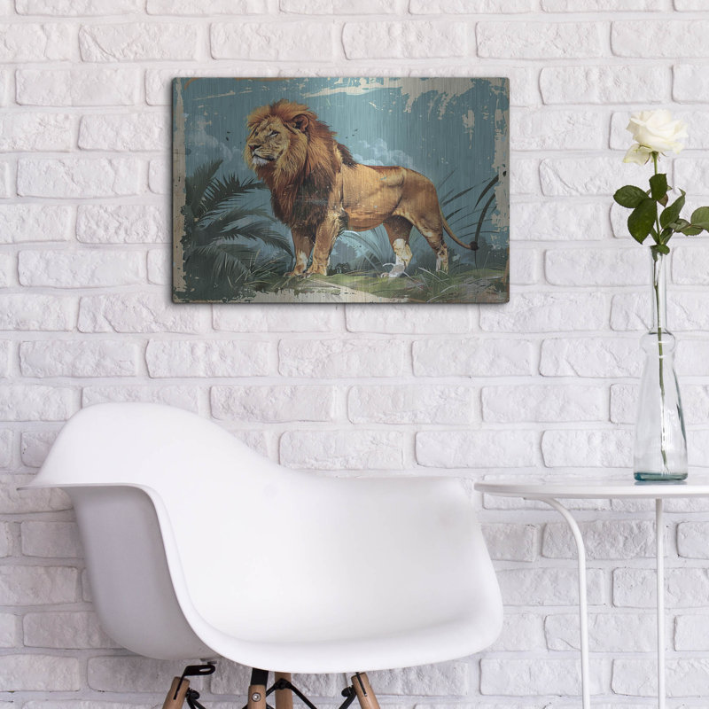 Art mural en métal de luxe «Vintage Lion Poster 2» par Momart, H 16 po x l 24 po
