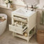 Meuble-lavabo de 51 cm (20 po) avec lavabo en céramique, design rétro, 2 tiroirs et une tablette ouverte pour un rangement élégant.-1277851235