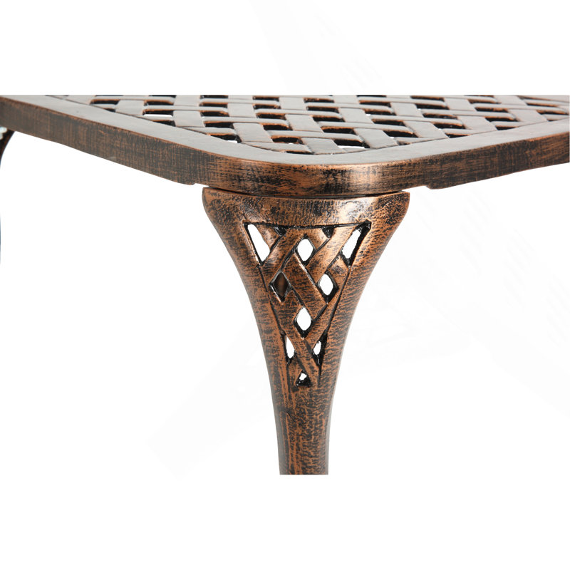 Cast Aluminum Side Table with Decorative Openwork Top, Indoor & Outdoor Accent Table, Black