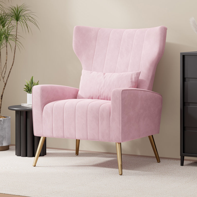 Velvet Wingback Chair, Pink;2 Chairs Set