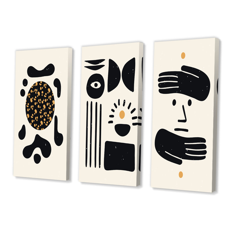 Ensemble de 3 pièces monochromes Minimal Geometrics X - Mid-Century Modern Art, L 36 po x H 28 po