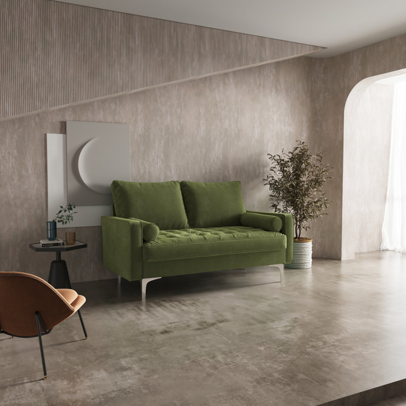 Maeesha 58" Velvet Square Arm Sofa Loveseat, Olive Green Velvet