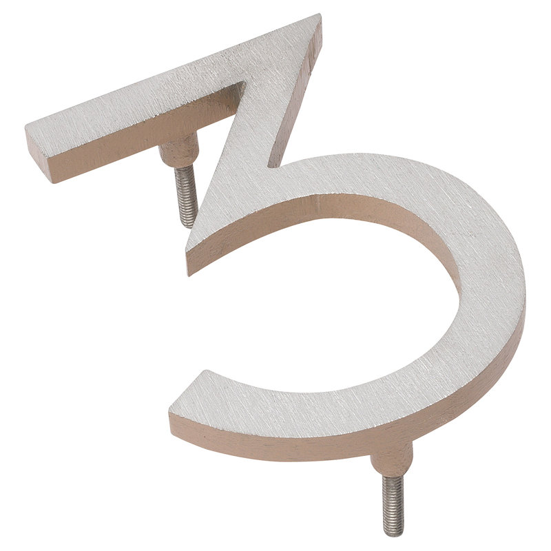 l 4 pi 5 po x Numéro de maison à fixation flottante, 3, Nickel satiné / taupe