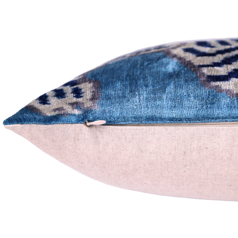 Handmade Blue Velvet Tiger Pillow – 16X24" Silk Accent Cushion
