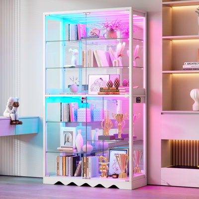 Vitrine de porte en verre 72,8 ", armoire de rangement à plusieurs niveaux avec éclairage RVB et capteurs de corps humain