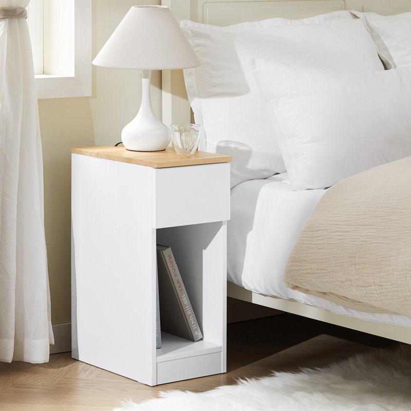 Jayshaun 20cm 1 Drawer Bedside Table, White/Natural