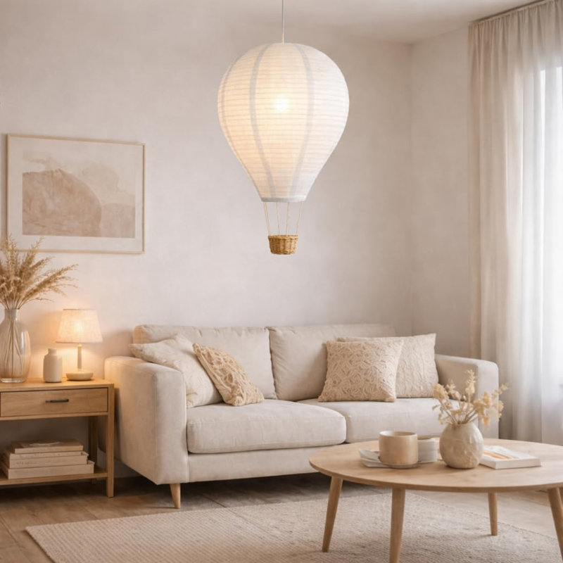 Abat-jour de luminaire suspendu fabriqué à la main en faux lin pour chambre de bébé