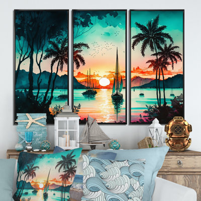 " Salboats Sunset At The Tropcal Bay " 3 - Pieces